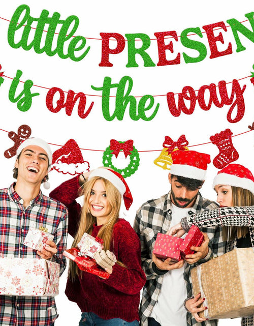 Load image into Gallery viewer, Ruicenbabiii Red A Little Present Is on the Way Baby Shower Banner Christmas
