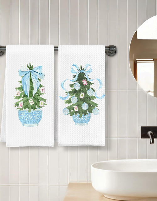 Load image into Gallery viewer, SereneHanctuary Chinoiserie Pink Bow Martini Kitchen Towels 16x24 Set of 4
