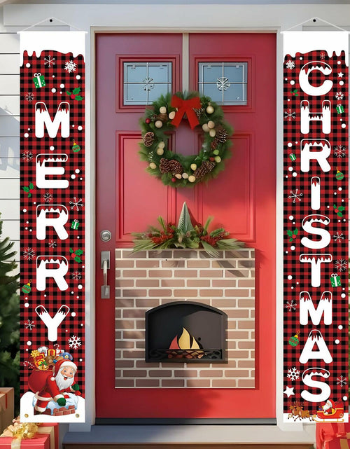 Load image into Gallery viewer, Libemskix Merry Christmas Door Banner 71x12in Red Black Buffalo Plaid 2pcs
