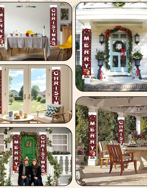 Load image into Gallery viewer, Libemskix Merry Christmas Door Banner 71x12in Red Black Buffalo Plaid 2pcs
