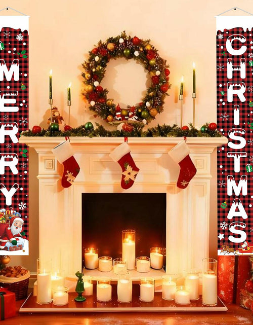 Load image into Gallery viewer, Libemskix Merry Christmas Door Banner 71x12in Red Black Buffalo Plaid 2pcs
