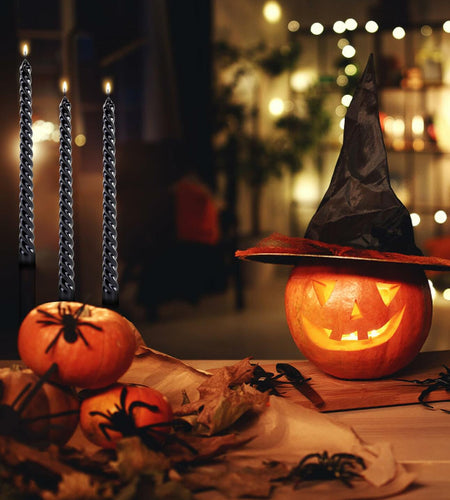 Color Poem Ornament 10in Black Dripless Halloween Taper Candles Set of 4
