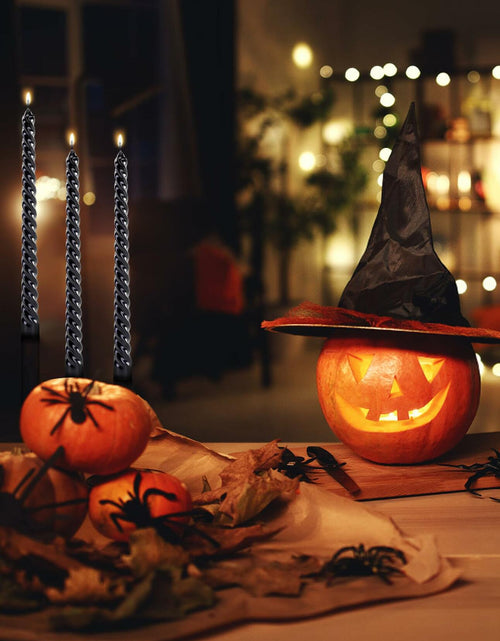 Load image into Gallery viewer, Color Poem Ornament 10in Black Dripless Halloween Taper Candles Set of 4

