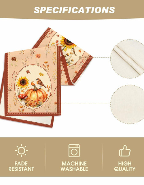 Load image into Gallery viewer, Artoid Mode Pumpkin Bird Floral Table Runner Red 13x72 Inch Rustic Bohemian

