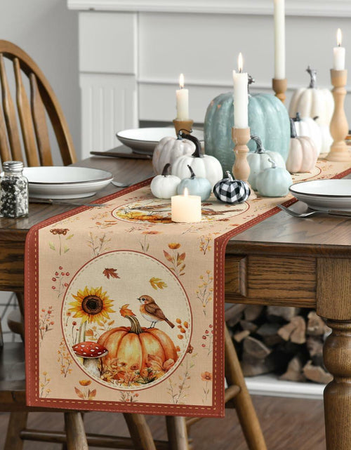 Load image into Gallery viewer, Artoid Mode Pumpkin Bird Floral Table Runner Red 13x72 Inch Rustic Bohemian
