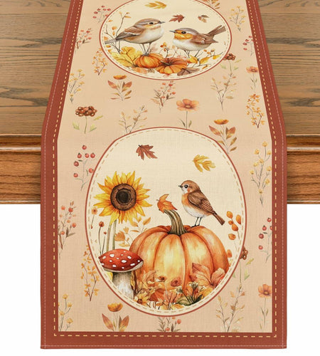 Artoid Mode Pumpkin Bird Floral Table Runner Red 13x72 Inch Rustic Bohemian
