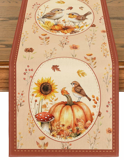 Load image into Gallery viewer, Artoid Mode Pumpkin Bird Floral Table Runner Red 13x72 Inch Rustic Bohemian
