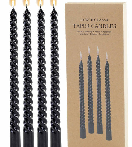 Color Poem Ornament 10in Black Dripless Halloween Taper Candles Set of 4