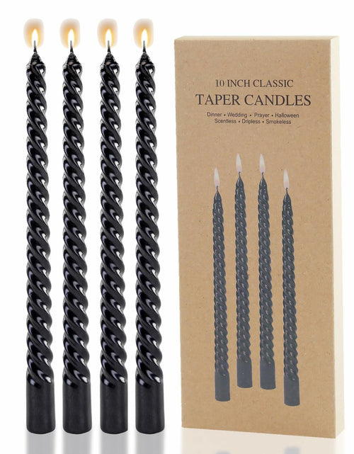 Load image into Gallery viewer, Color Poem Ornament 10in Black Dripless Halloween Taper Candles Set of 4
