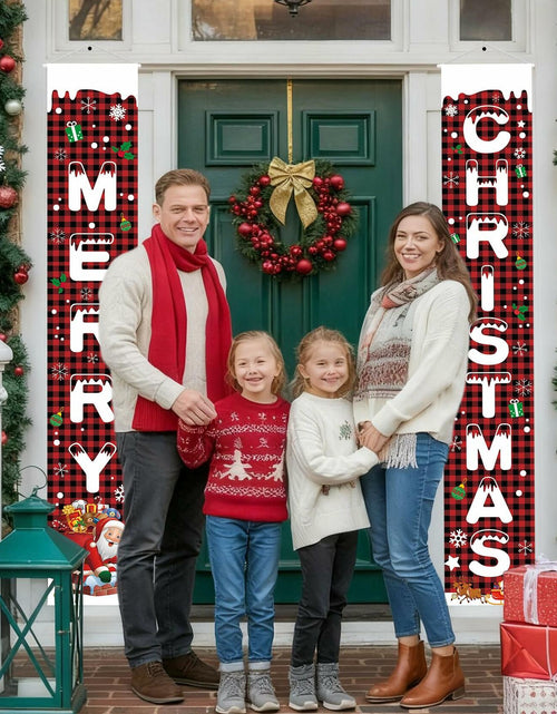 Load image into Gallery viewer, Libemskix Merry Christmas Door Banner 71x12in Red Black Buffalo Plaid 2pcs
