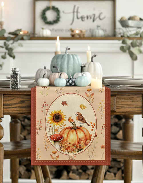 Load image into Gallery viewer, Artoid Mode Pumpkin Bird Floral Table Runner Red 13x72 Inch Rustic Bohemian
