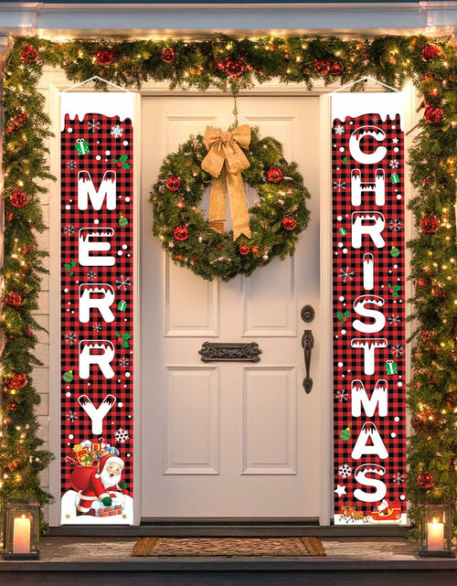 Load image into Gallery viewer, Libemskix Merry Christmas Door Banner 71x12in Red Black Buffalo Plaid 2pcs
