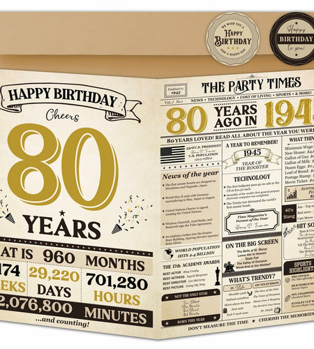 Vintage Happy 80th Birthday Card Decorations Gifts for Men Women Grandpa Grandma