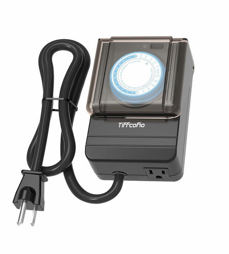 TiFFCOFiO Outdoor Waterproof Timer 24H Mechanical 2 Outlets 15A Heavy Duty