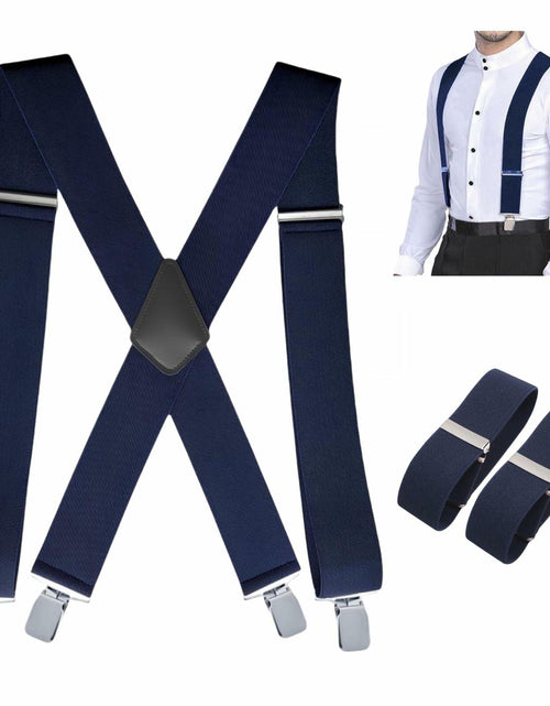 Load image into Gallery viewer, ELEFEA Men's Heavy Duty Suspenders 2" Wide X-Shape Adjustable Navy Blue Size L
