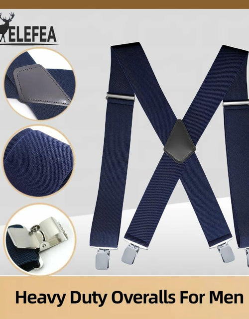 Load image into Gallery viewer, ELEFEA Men's Heavy Duty Suspenders 2" Wide X-Shape Adjustable Navy Blue Size L
