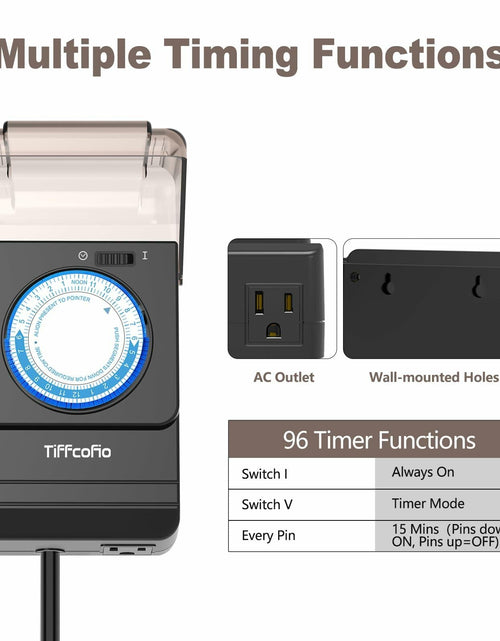 Load image into Gallery viewer, TiFFCOFiO Outdoor Waterproof Timer 24H Mechanical 2 Outlets 15A Heavy Duty
