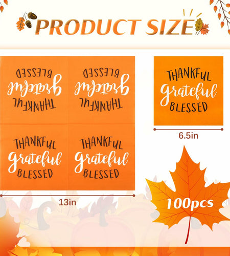 AllReal 100Pcs Thanksgiving Fall Pumpkin Orange Paper Napkins Disposable