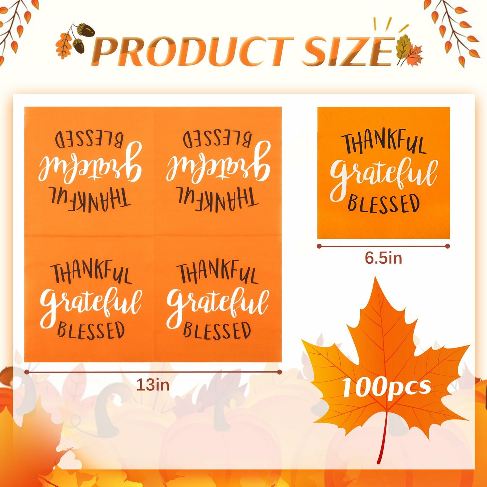 AllReal 100Pcs Thanksgiving Fall Pumpkin Orange Paper Napkins Disposable