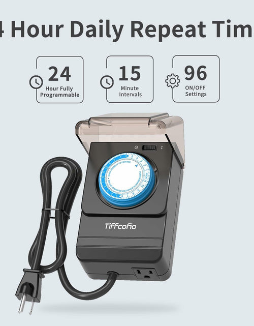 Load image into Gallery viewer, TiFFCOFiO Outdoor Waterproof Timer 24H Mechanical 2 Outlets 15A Heavy Duty
