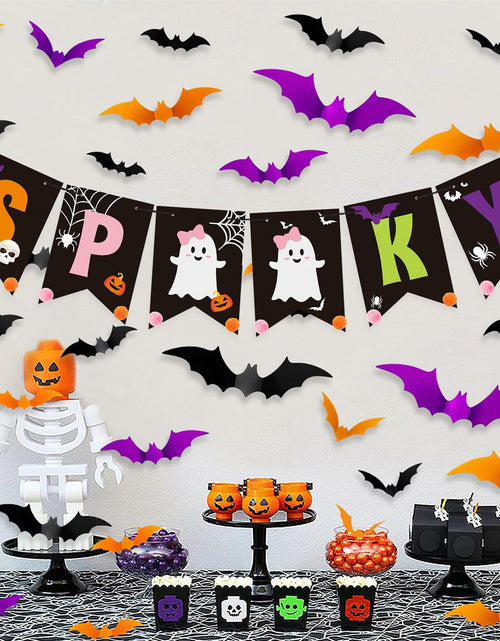 Load image into Gallery viewer, Fxozru Spooky Halloween Banner Bats Sticker Pink Purple Black Orange
