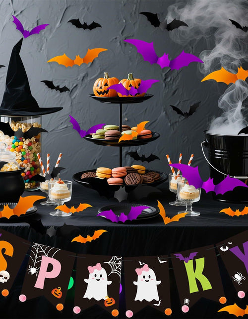 Load image into Gallery viewer, Fxozru Spooky Halloween Banner Bats Sticker Pink Purple Black Orange
