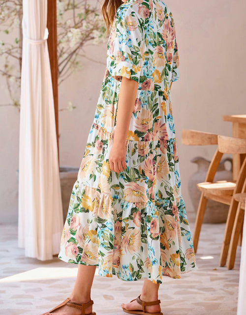Load image into Gallery viewer, PRETTYGARDEN Women Casual Summer Floral Print Beach Maxi Dress White Apricot L
