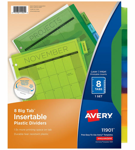 Worksaver Big Tab Dividers Set of 3 Plastic Insertable 5-Tab