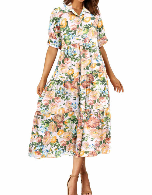 Load image into Gallery viewer, PRETTYGARDEN Women Casual Summer Floral Print Beach Maxi Dress White Apricot L
