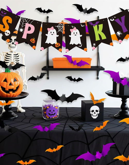 Load image into Gallery viewer, Fxozru Spooky Halloween Banner Bats Sticker Pink Purple Black Orange
