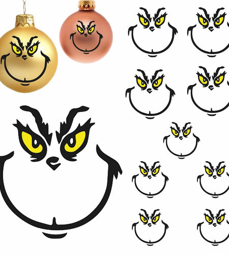 TRIZILLA Christmas Transfer Stickers Ornament Face Decals Vinyl 10 Pack