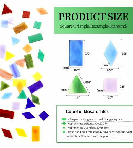 VARIART Mosaic Glass Tiles Large Petal Rainbow 120 Pcs 1.1 lbs