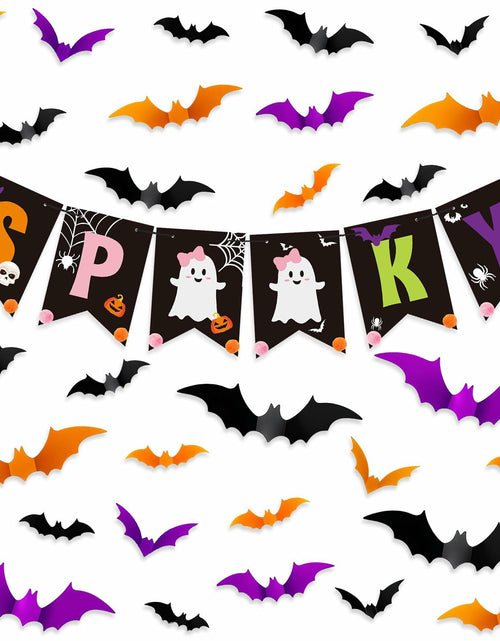 Load image into Gallery viewer, Fxozru Spooky Halloween Banner Bats Sticker Pink Purple Black Orange
