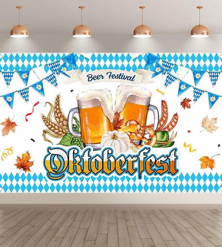 ZTHMOE Oktoberfest Photography Backdrop 72x43inch Blue White Bavarian