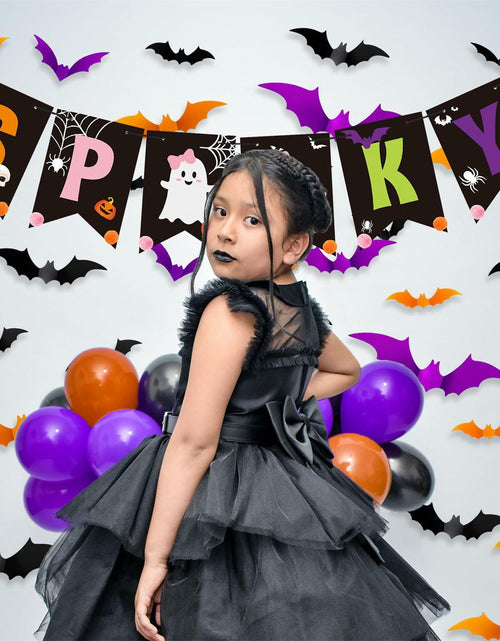 Load image into Gallery viewer, Fxozru Spooky Halloween Banner Bats Sticker Pink Purple Black Orange
