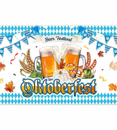ZTHMOE Oktoberfest Photography Backdrop 72x43inch Blue White Bavarian