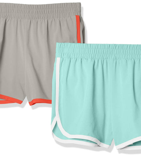 Amazon Essentials Girls Active Running Shorts 2 Pack Aqua Blue/Grey Size XL