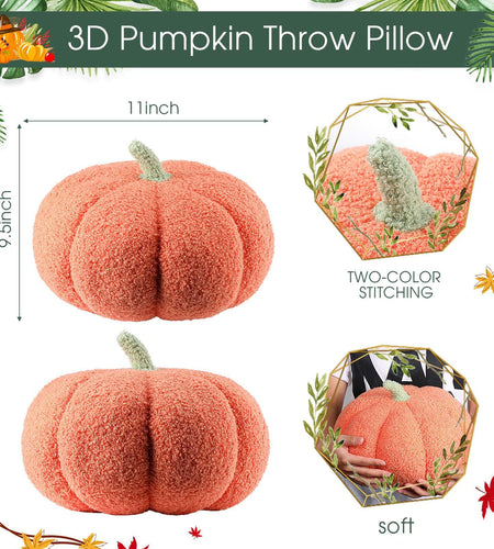 Queekay 2 Pcs Pumpkin Pillow Plush 11x9.5 Inch Orange Fall Decor