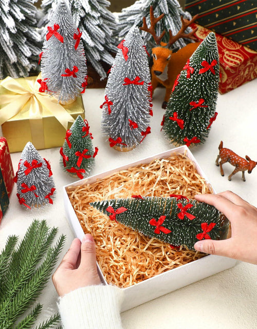 Load image into Gallery viewer, Soaoo 12 Pack Bottle Brush Christmas Trees 5-10in Wood Base Green Silver
