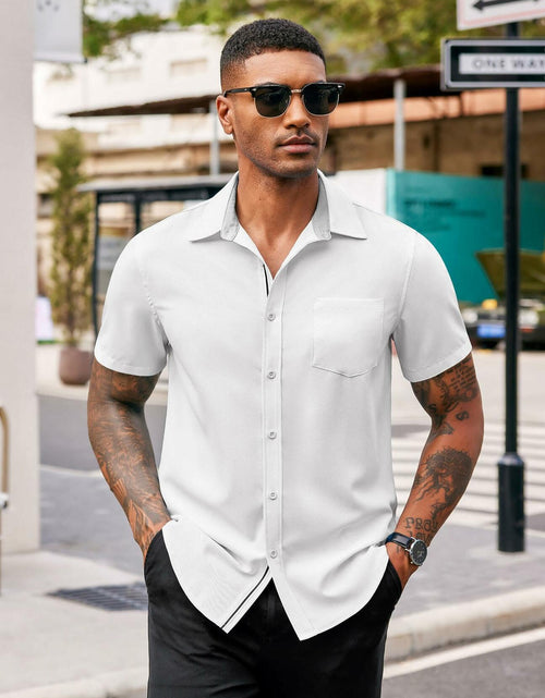 Load image into Gallery viewer, COOFANDY Men's Short Sleeve Button Up Shirt White Size M
