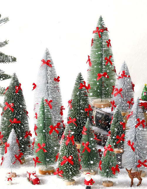 Load image into Gallery viewer, Soaoo 12 Pack Bottle Brush Christmas Trees 5-10in Wood Base Green Silver
