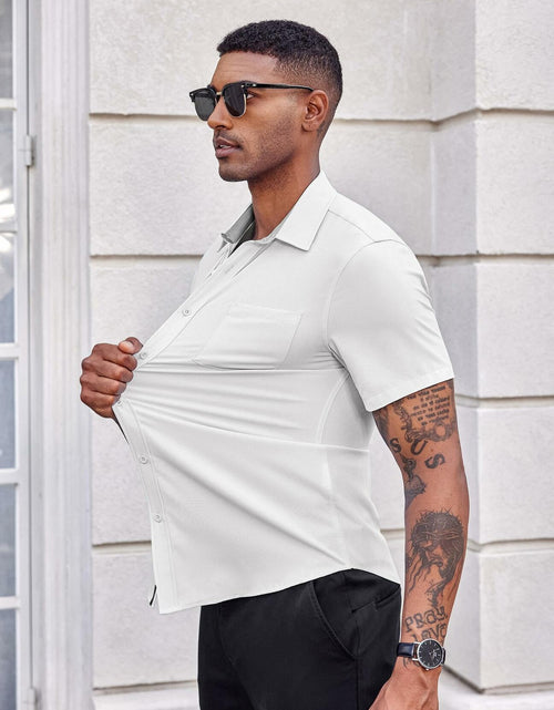 Load image into Gallery viewer, COOFANDY Men's Short Sleeve Button Up Shirt White Size M
