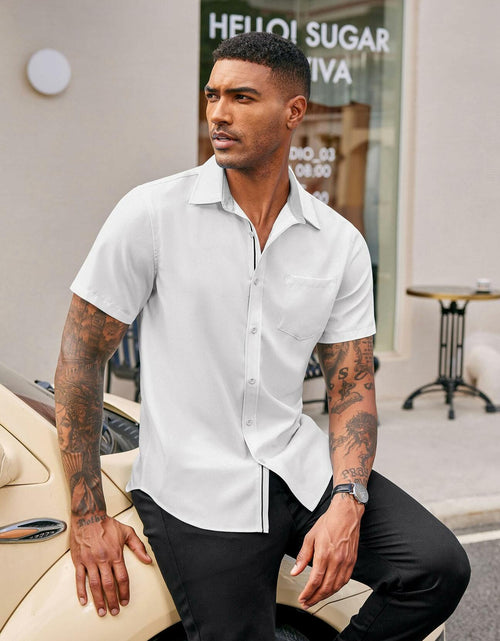 Load image into Gallery viewer, COOFANDY Men's Short Sleeve Button Up Shirt White Size M
