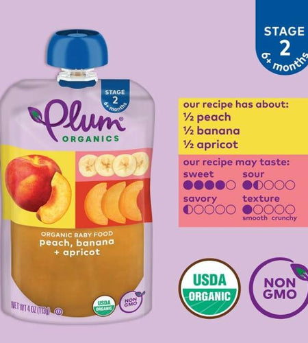 Plum Organics Stage 2 Baby Food Peach Banana Apricot 4oz Pouch Pack of 6