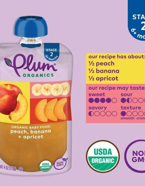 Load image into Gallery viewer, Plum Organics Stage 2 Baby Food Peach Banana Apricot 4oz Pouch Pack of 6
