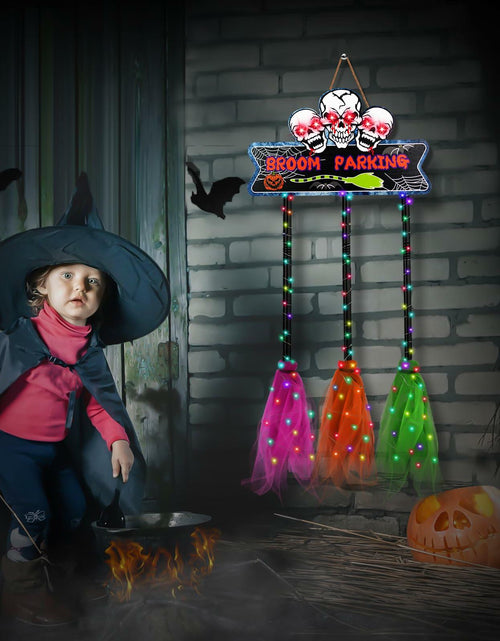 Load image into Gallery viewer, Tiaxidex Lighted Halloween Witch Broom Parking Sign Porch Door Decor
