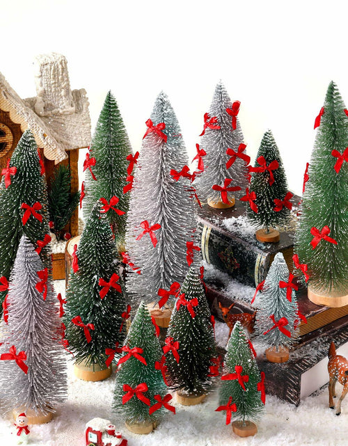 Load image into Gallery viewer, Soaoo 12 Pack Bottle Brush Christmas Trees 5-10in Wood Base Green Silver
