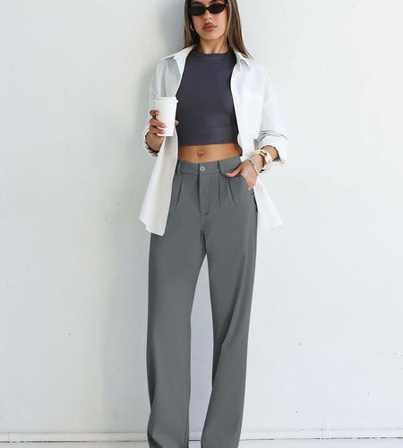 Kistore Womens Wide Leg Pleated Palazzo Work Trousers Blue Gray Size S