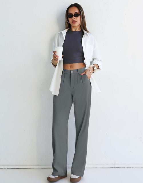 Load image into Gallery viewer, Kistore Womens Wide Leg Pleated Palazzo Work Trousers Blue Gray Size S
