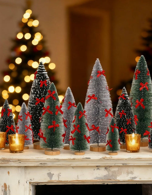 Load image into Gallery viewer, Soaoo 12 Pack Bottle Brush Christmas Trees 5-10in Wood Base Green Silver
